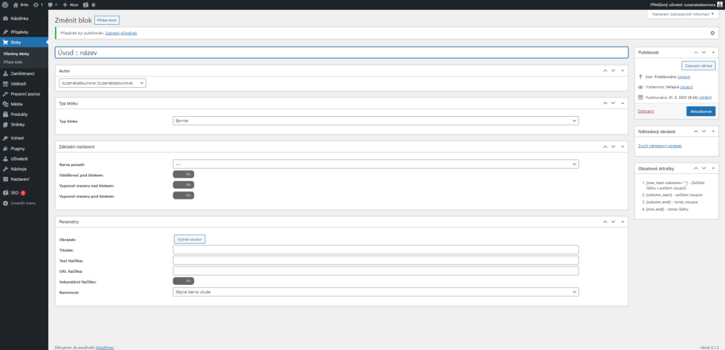 Brilo nápověda - tvorba bloku banner ve WordPressu