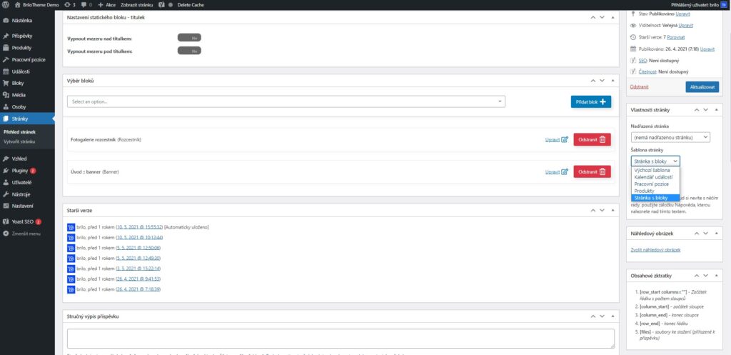 Brilo nápověda :: WordPress Stránky výběr šablony stránky