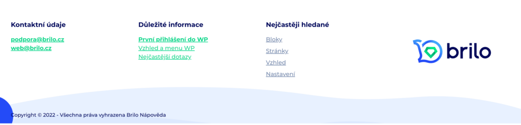 Brilo nápověda - ukázka menu v patičce na webu
