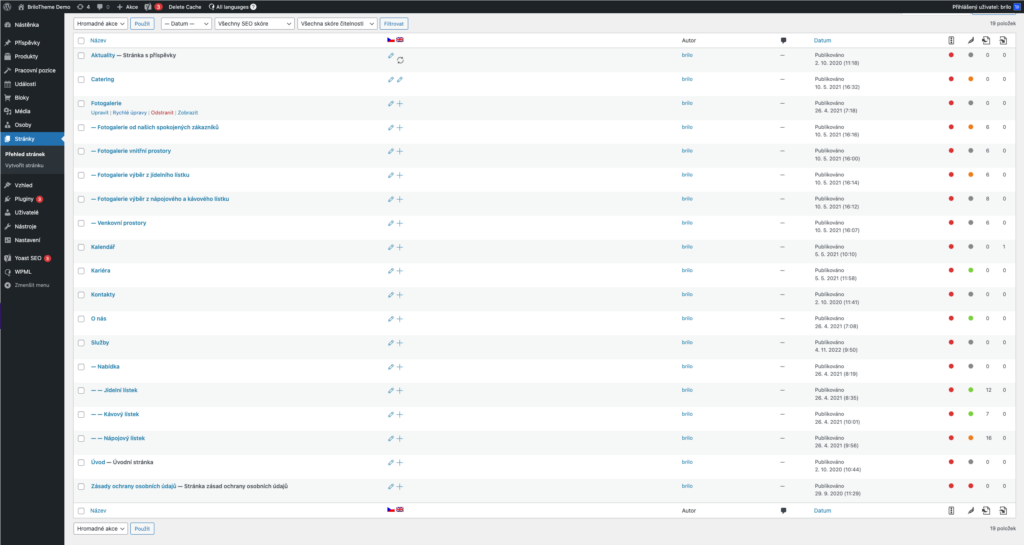 Brilo nápověda - postup překladu stránek